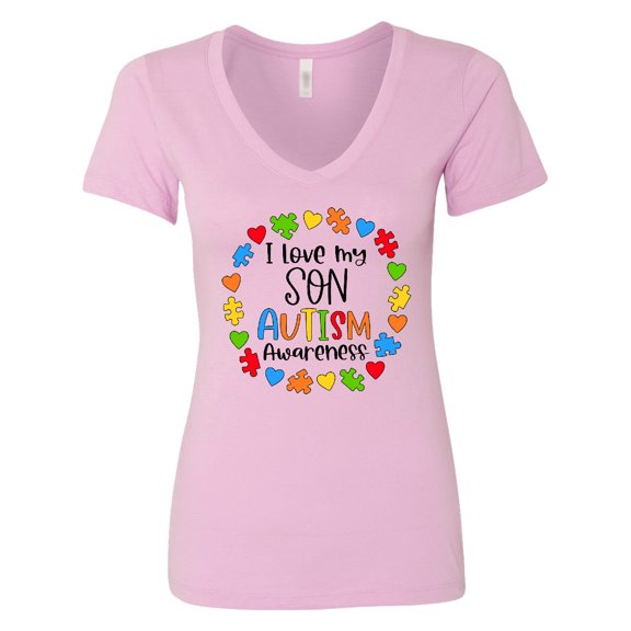 Inktastic I Love My Son Autism Awareness Women's V-Neck T-Shirt
