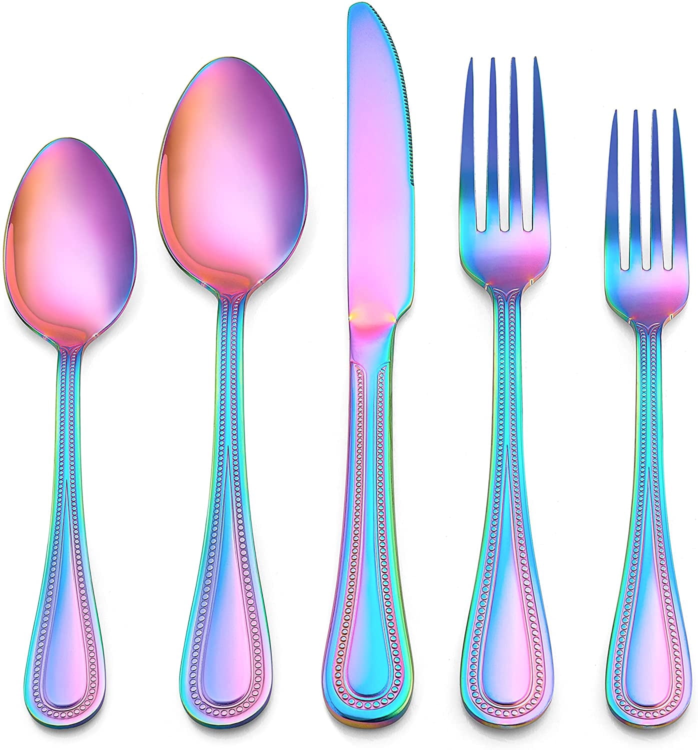 HaWare 65-Piece Stainless Steel Silverware Set - Service For 12, Pearled Edge, Mirror Polished
