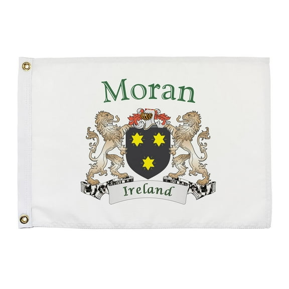 Moran Irish Coat of Arms Small White Flag - 16"x10.5" inches