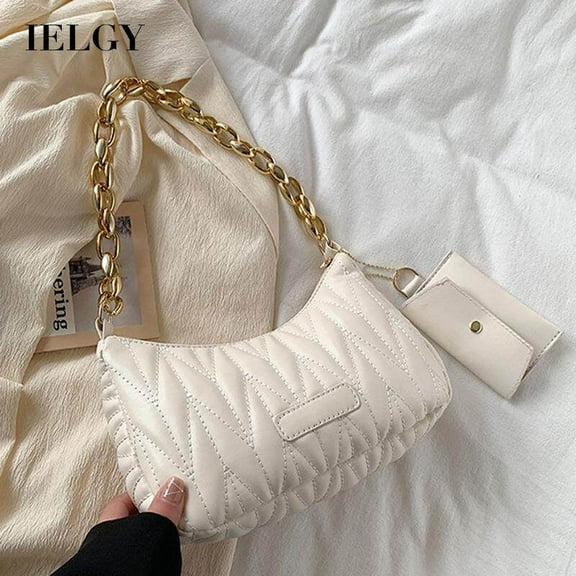 IELGY niche design fashion high-end rhombus embroidery thread shoulder dumpling bag for women