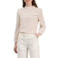 thumbnail image 6 of INSPIRE CHIC Women's Polka Dots Back Bow Tie Long Sleeve Leisure Blouse XL Beige Red, 6 of 8