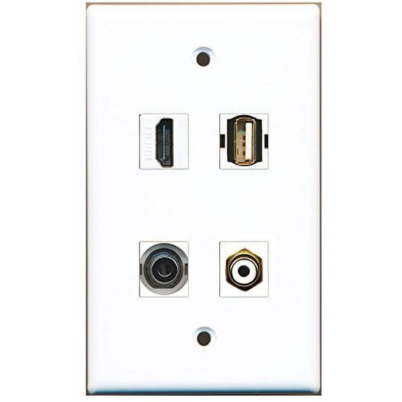 RiteAV - 1 Port HDMI 1 Port RCA White 1 Port USB A-A 1 Port 3.5mm Wall Plate