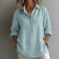 thumbnail image 6 of Linen Button Down Shirt Women Long Sleeve Cotton Blouses for Women Women's Linen Shirts Summer Linen Apparel Plus Size Linen Tops Ladies Gauze Tops Lightweight Linen Blouses,Light Blue,L, 6 of 9