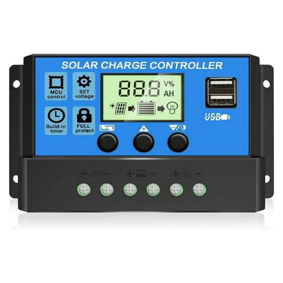 30A PWM Solar Charge Controller, 12V/24V Solar Panel Regulator for AGM Lithium