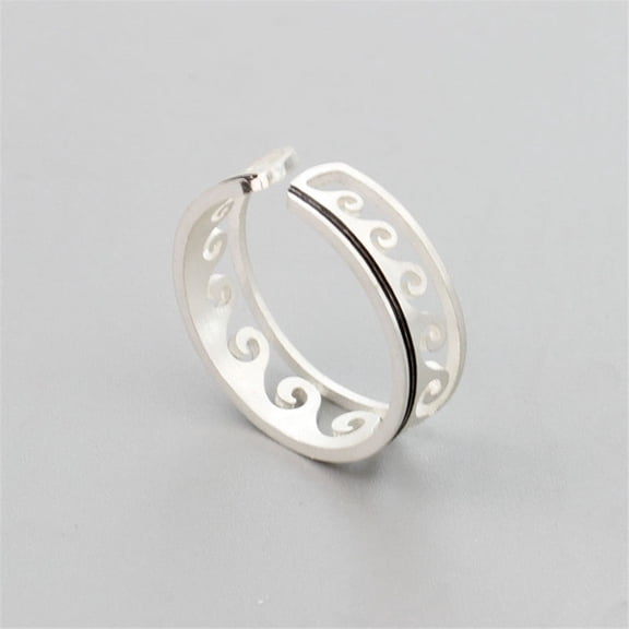 Stainless Steel Wave Ring, Simple Adjustable Unisex Design for Beach and Everyday Wear, Silver Tone