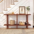 thumbnail image 2 of SolaceHue 2-Tier Wood Bookshelf, 48" Modern Console Table with Wide Storage Shelf, Horizontal Rubber Wood Bookcase, Open Display Racks Shelving Unit for Bedroom, Living Room, Office, Entryway, 2 of 9