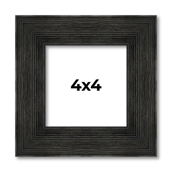 4x4 Distressed/Aged Black Wood Picture Frame - UV Acrylic, Foam Board Backing, & Hanging Hardware Included!