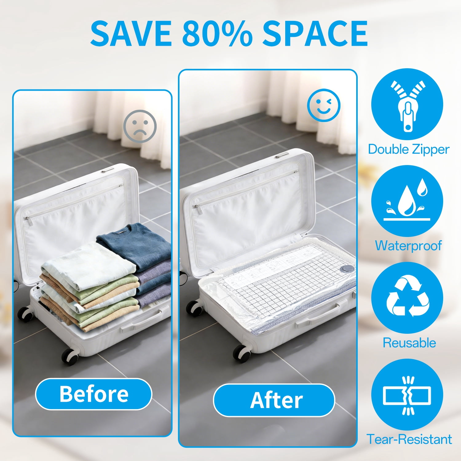 TINANA Vacuum Storage Bags for Travel with Rechargeable Electric Pump, 15 Pack Space Saver Bags for Clothes, Bedding, Luggage, and Suitcase Compression
