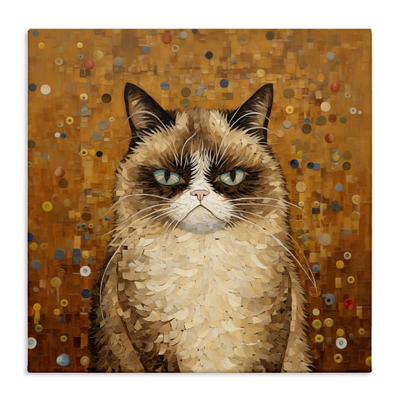 Stupell Industries Grouchy Cat in Classic Style Animals Painting Wrapped Canvas Canvas Art Print Wall Art, 17 x 17