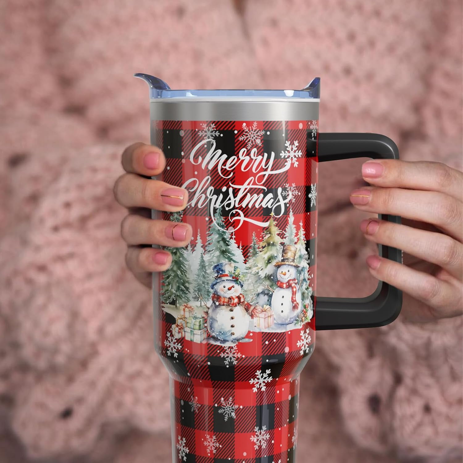 40oz Christmas Tumbler With Handle Lid and Straw, Stainless Steel Xmas Insulated Coffee Cup, Christmas Gifts for Women/Mom/Daughter/Aunt/Girlfriend