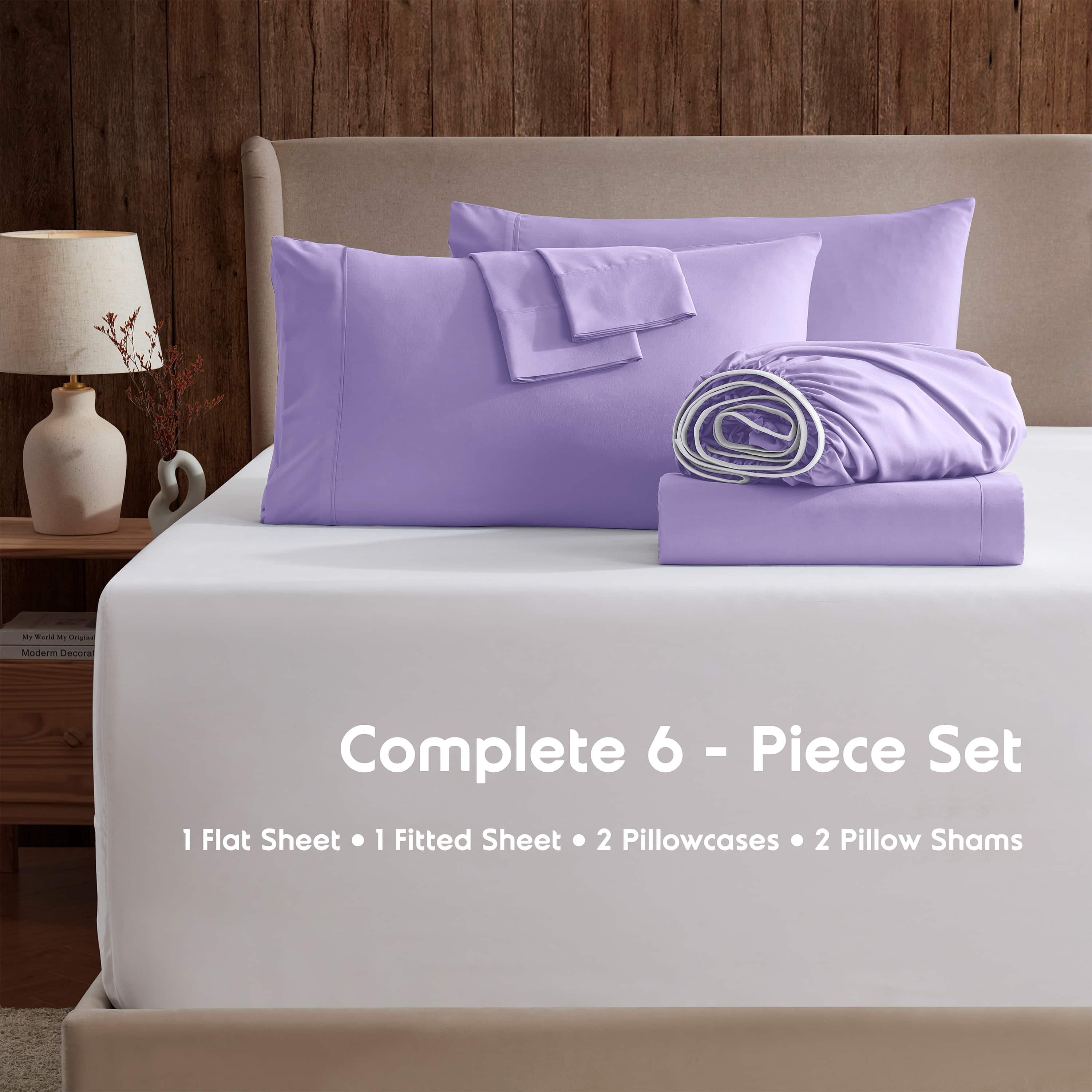 LammaLoe Extra Deep Pocket Full Size Sheets set, Fits 18"-24" Mattress, 6 Piece Soft Microfiber Bed Sheet Sets, Lavender