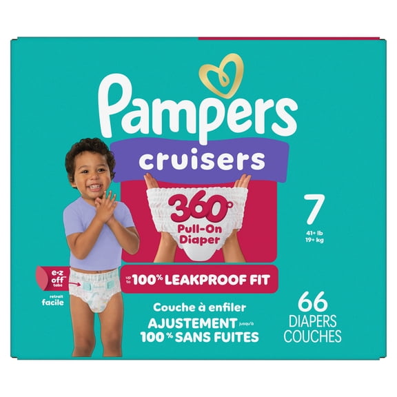 Pampers Diapers - Cruisers 360° - Size 7, up to 100% Leakproof Fit, Designed for Active Babies, Pull On Diaper, EZ Off Tabs Designed for Easy Changes