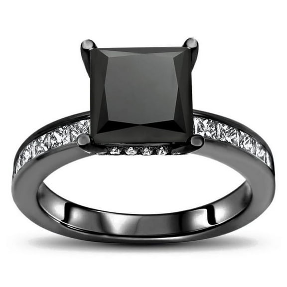 Dreamofdazzles Jewels 2.00 Ct Princess Cut Black Diamond Engagement Wedding Thanksgiving Hidden Band Ring 14K Black Gold Plated 925 Sterling Silver For Women's -7.5
