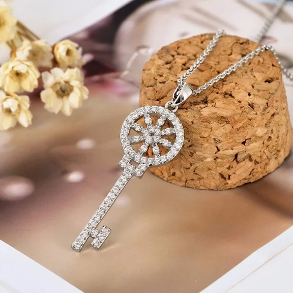 1.50 Ct Round Cut Lab Created Diamond Key Shape Pendant 14k White Gold Plated