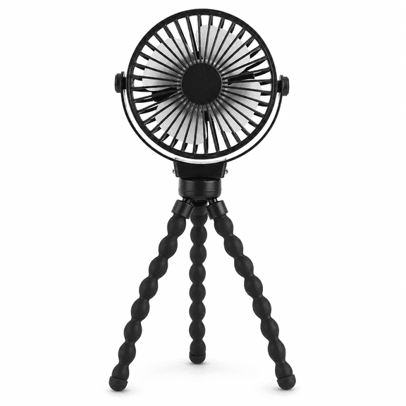 Portable Baby Stroller Fan - Black, Rechargeable, with Tripod, Type-C Charging, and Adjustable Speed