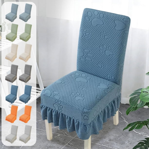 Juego de fundas de silla de punto en dos packs, franela Cats Paw Jacquard, asiento y respaldo con contorno completo de 360°, falda con volantes, corbatas, sillón de comedor para todas las estaciones