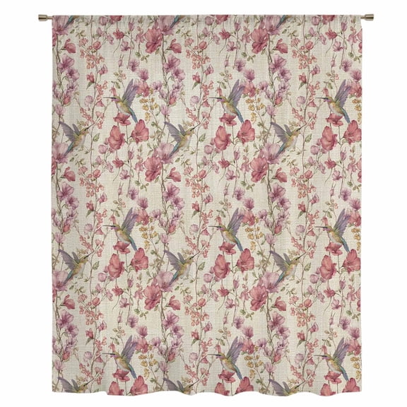 Pink Beige Flowers Sheer Curtains 84 Inches Long, Spring Floral Elegant Pastoral Rustic Light Filering Curtains, Breathable Simi Curtain Privacy Drapes for Living Room Bedroom Window Treatment