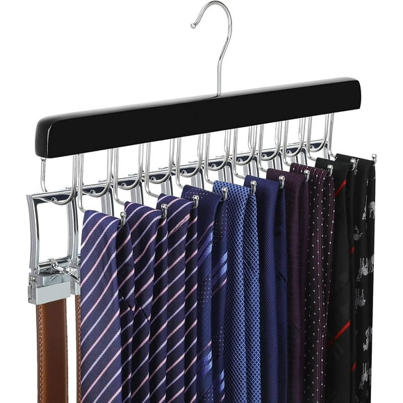 20 Hooks 2 in 1 Belt Tie Hanger for Closet Max 30 Belts with 30 Ties Capacity, Belt Tie Racks Wooden Hanger for Closet Organizer Storage “U” Fit for Belt and “一” Fit for Tie - CT47B