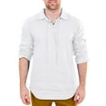 thumbnail image 2 of Fall Shirts for Men Baggy Cotton Linen Solid Long Sleeve Drawsting Retro T Shirts Tops Blouses, 2 of 9