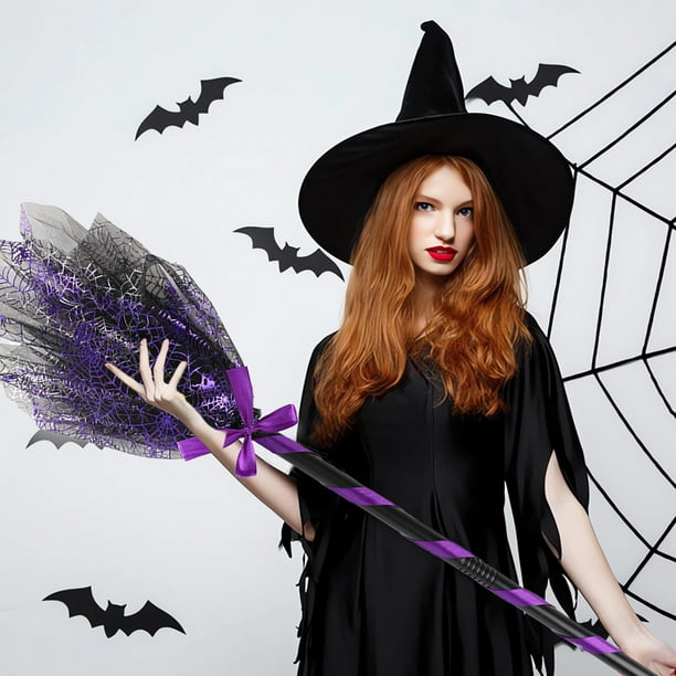 Set de Escobas de Bruja para Halloween | Pack de 2 Accesorios de Plástico para Niños | Escoba de Bruja Desmontable de 90 Cm para Fiestas de Disfraces, Actividades Escolares y Juegos de Rol