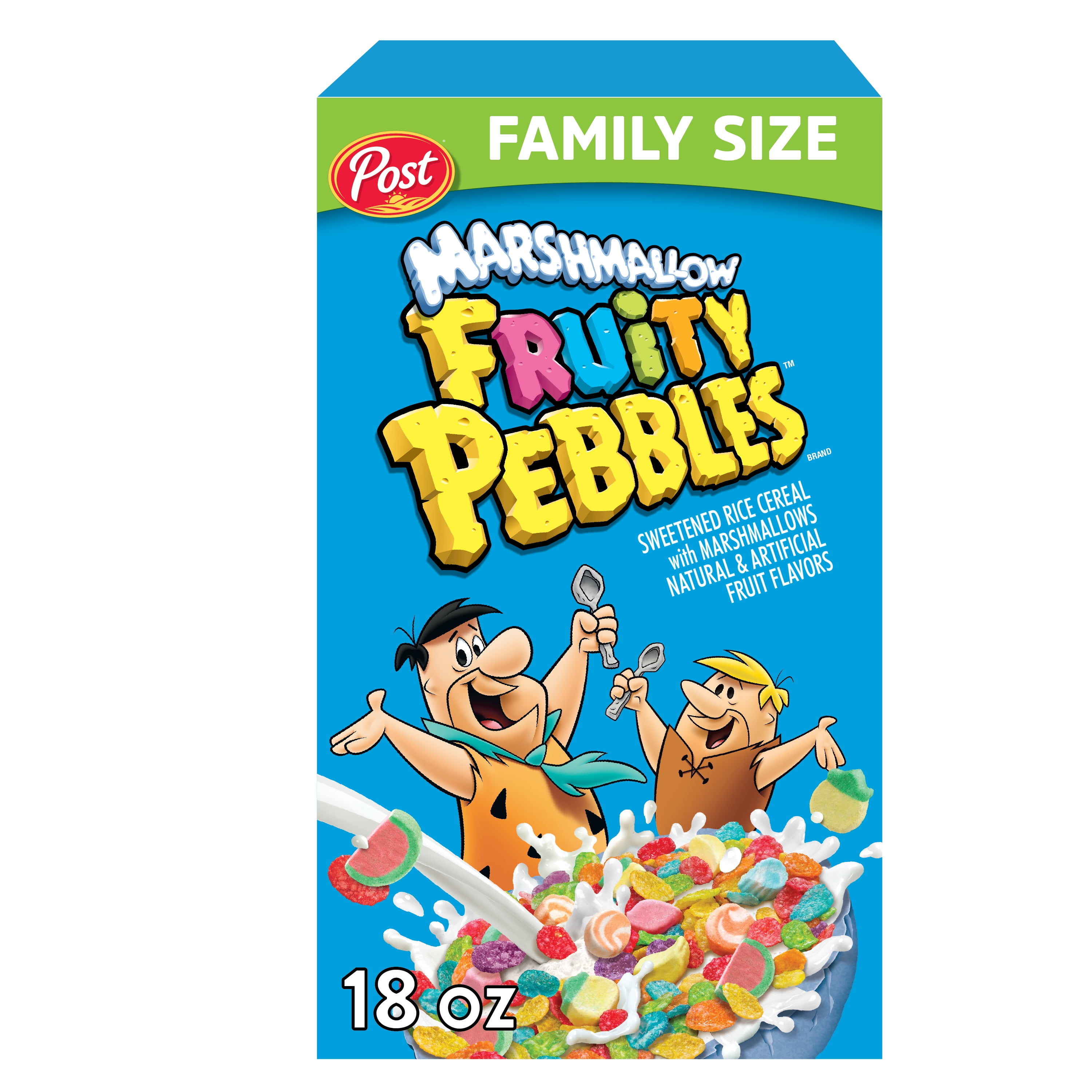 Post Fruity PEBBLES with Marshmallows Kids Breakfast Cereal, Gluten Free, Breakfast Snacks, 18 Oz