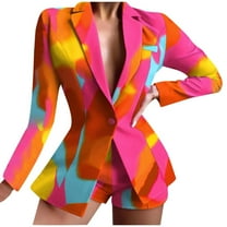 LYXSSBYX Womens Blazer Jacket with Shorts Two-Piece Women's Printed Turndown Collar Shorts and Long Sleeve Tops Set Suits