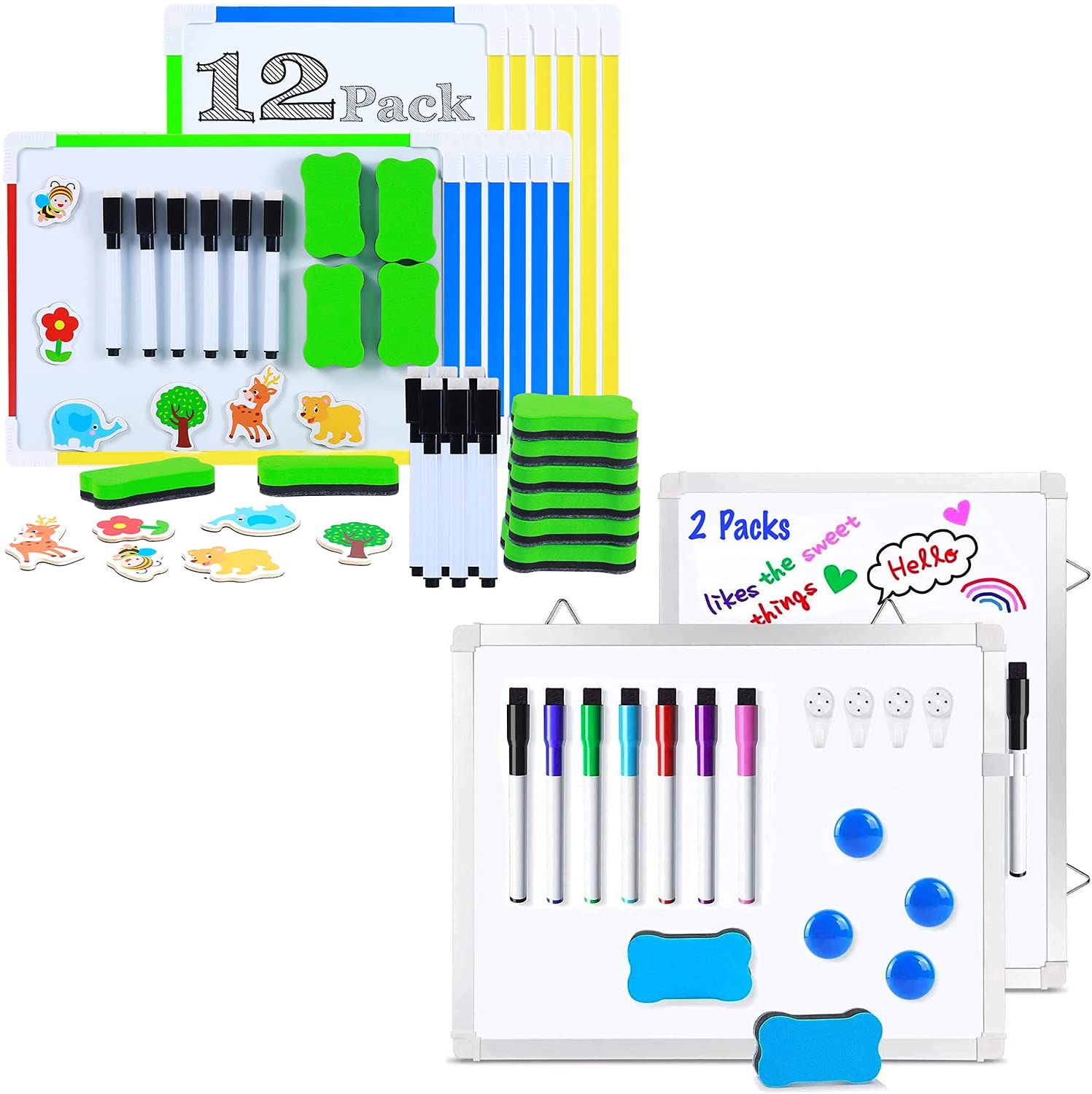 2 Pack 11" x 14" White Boards + 12 Pack Colored Frame Dry