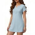thumbnail image 4 of Uootdi Womens Short Sleeve V Neck Waffle Knit Dresses Embroidery Trim Casual Shift Dresses Solid Color Mini Dresses Gift, 4 of 5
