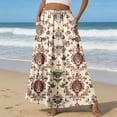 thumbnail image 2 of LWavelet Women Floral Print Tiered Maxi Skirt Elastic Waist With Pockets Boho Summer Long Skirt Brown XL, 2 of 6