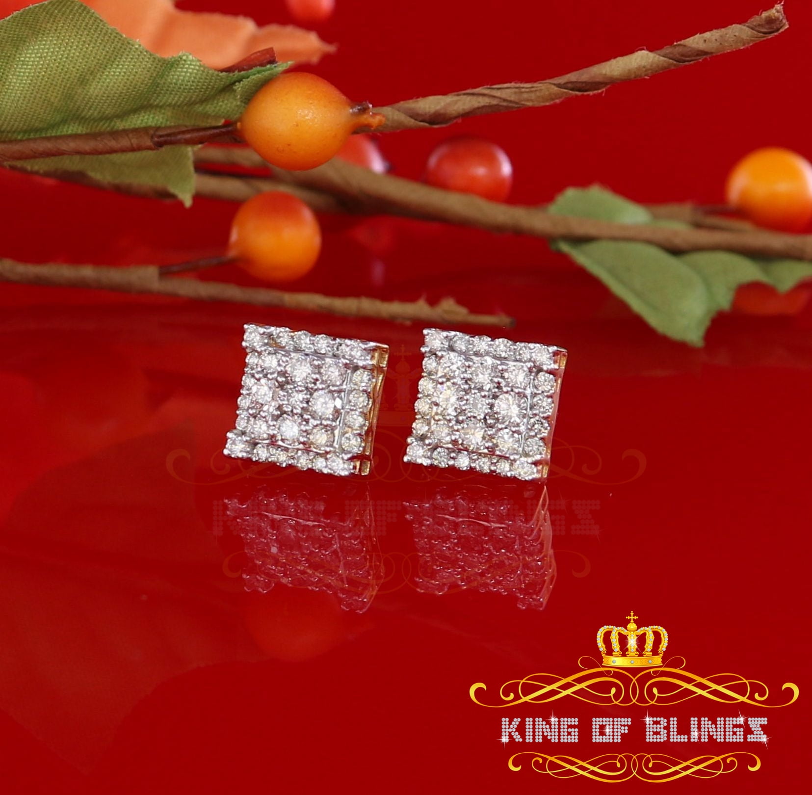King of Bling's 10K Real Yellow Gold with 1.75ct Real Diamond Men's/Women's Stud Earrings