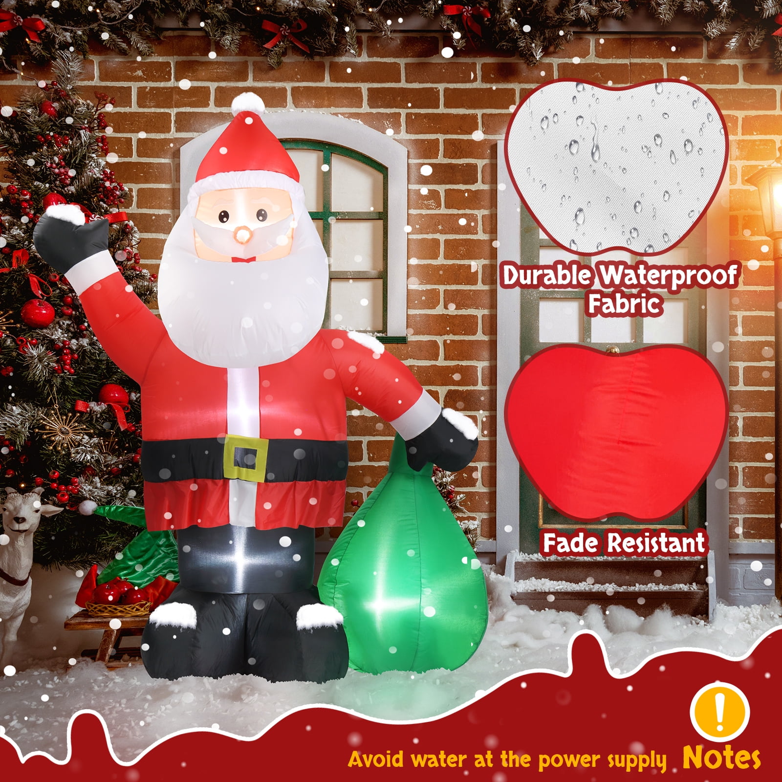 6 FT Christmas Inflatable Santa Decoration, Waving Santa with Gift Bag, Funny Blow Up Yard Decorations with Built-in LED Lights for Holiday Party Front Yard Lawn Garden Decor