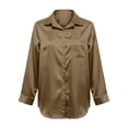 thumbnail image 7 of Women's Classic Fit Satin Shirt, Solid Color Long Sleeve Collared Blouse, Elegant Office Work Tops and Casual Wear Shirt for Women Bronze S, 7 of 7