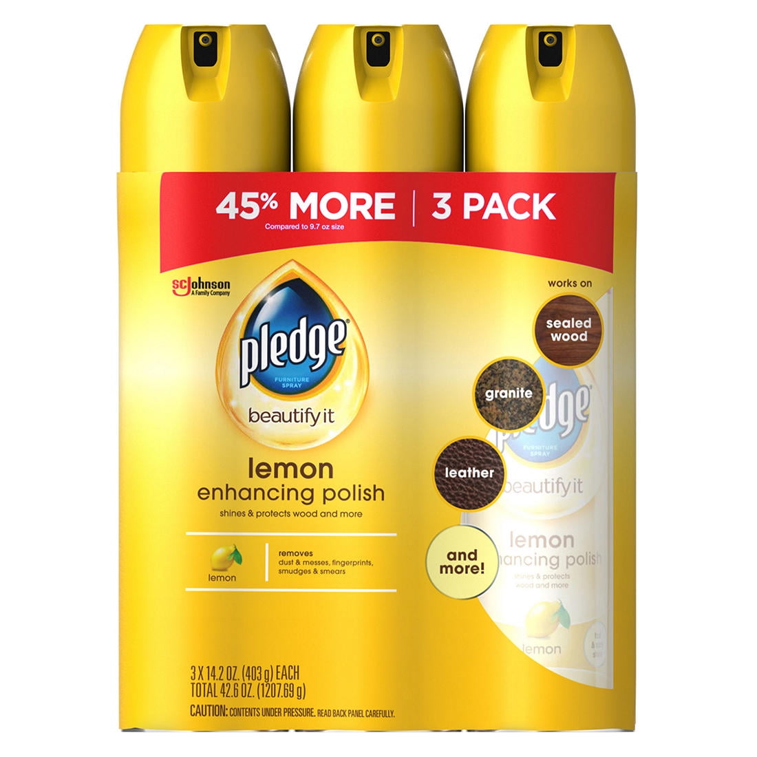 Pledge Beautify It Lemon Enhancing Clean Furniture Polish, 3 Pk, 14.2