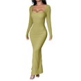 thumbnail image 2 of Vestido Informal de Larga para Mujer, con Escote Cuadrado, Suave, Ajustado, para y Otoño. Verde Hierba L, 2 of 8