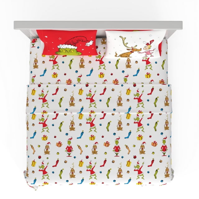 Juego de sábanas Franco King Dr. Seuss Grinch de microfibra, 4 piezas