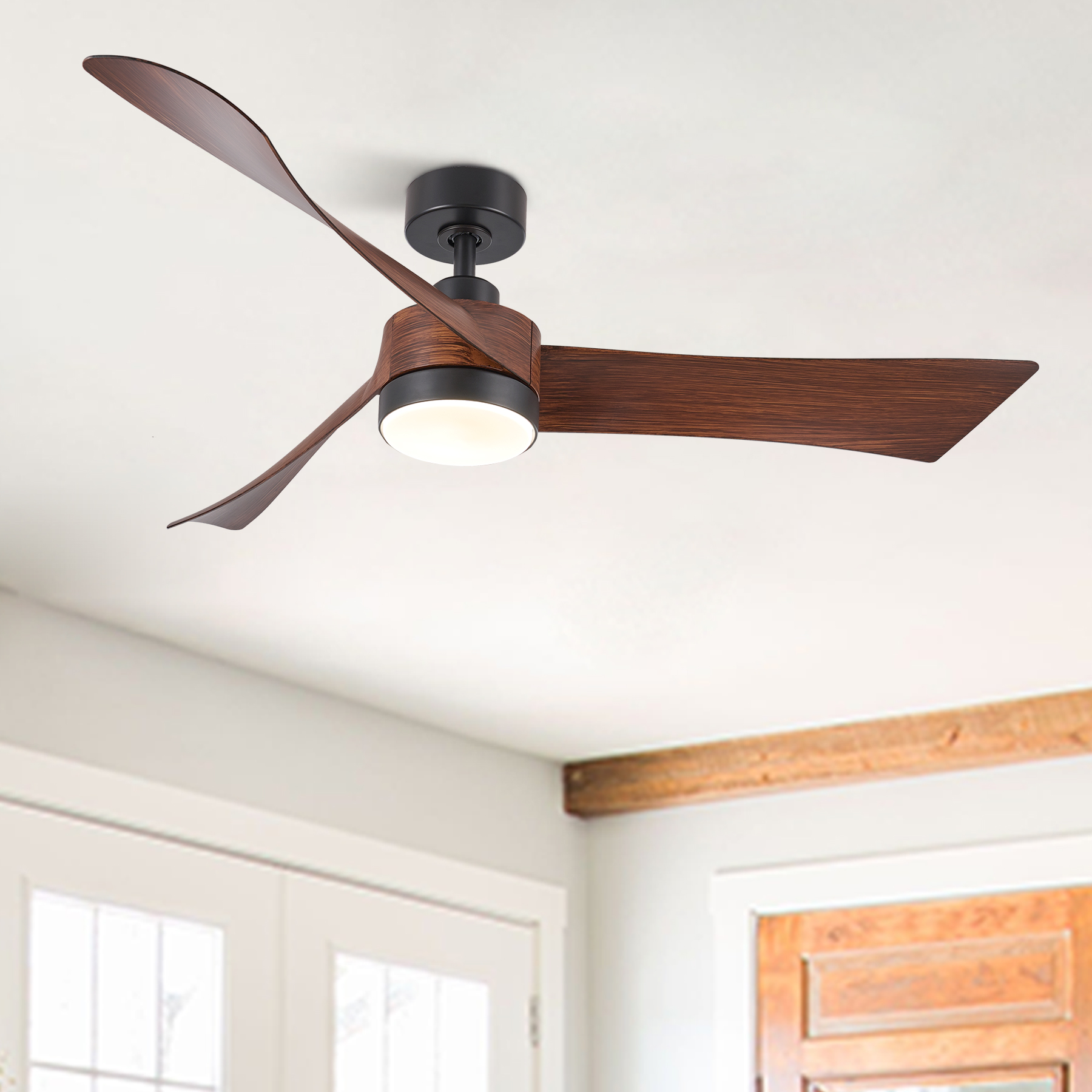 Bestco 54'' Modern Walnut Reversible Integrated LED Ceiling Fan with Light Kit