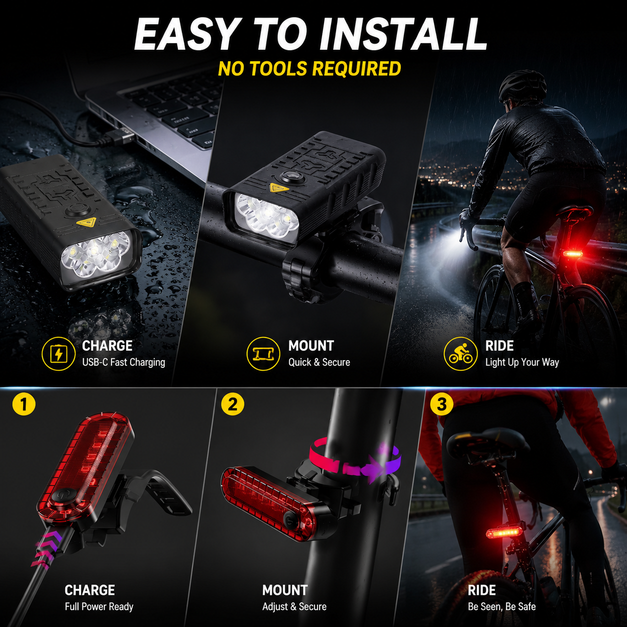 RONY 2000 Lumen Rechargeable Bike Light Set photo 6