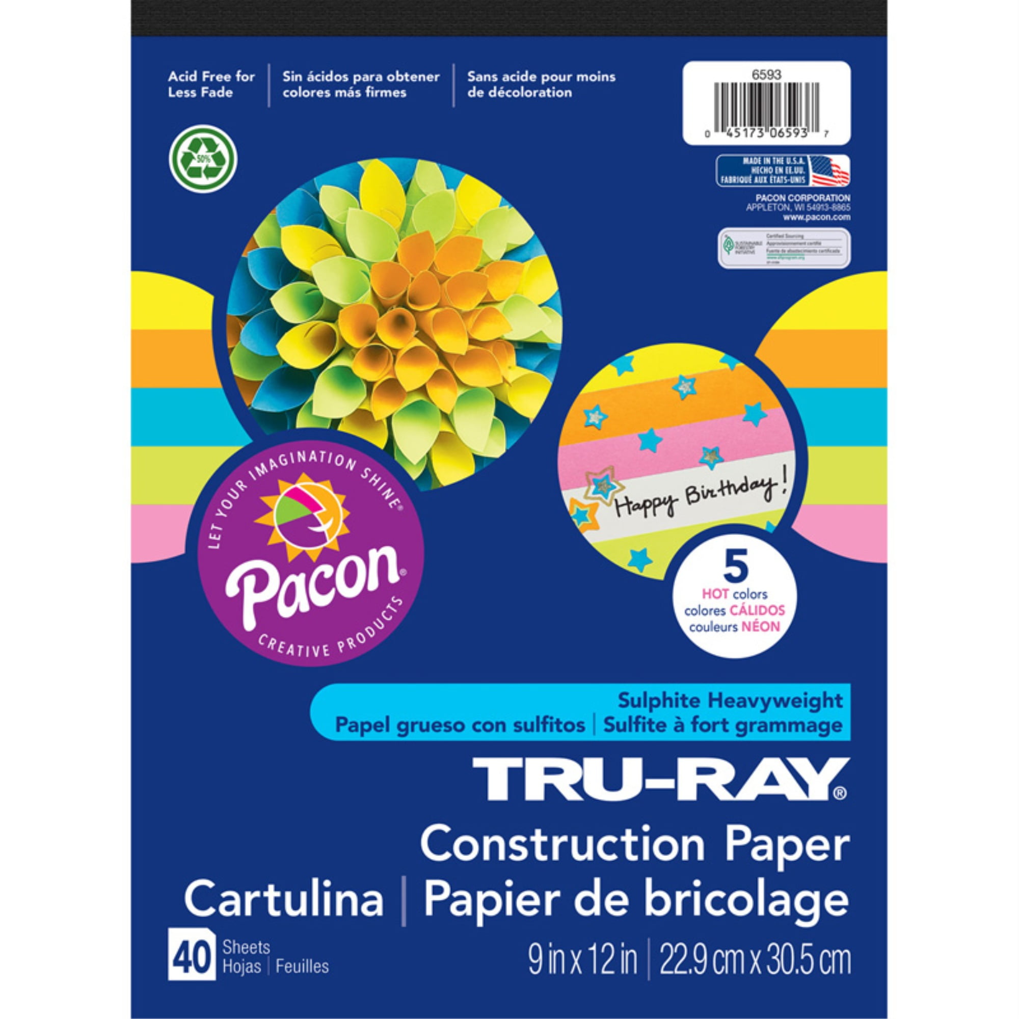Pacon 1537806 Sulfite Construction Paper, Assorted Hot Colors - Pack of 40