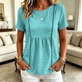 thumbnail image 2 of hoksml Women's Cotton Linen Peplum Blouse, Round Neck Short Sleeve Loose Fit Casual Summer Daily Wear Shirt, 2 of 7
