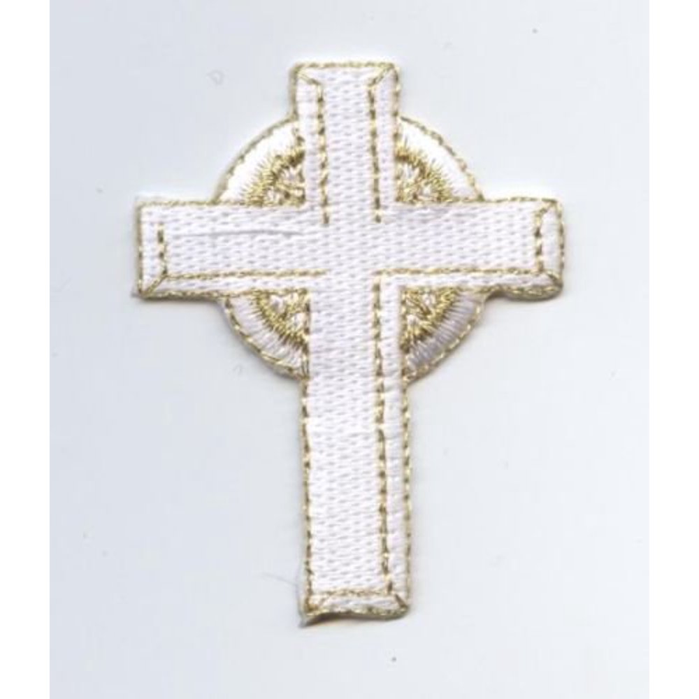 Gold/White Celtic Cross Iron on Embroidered Applique Patch Walmart