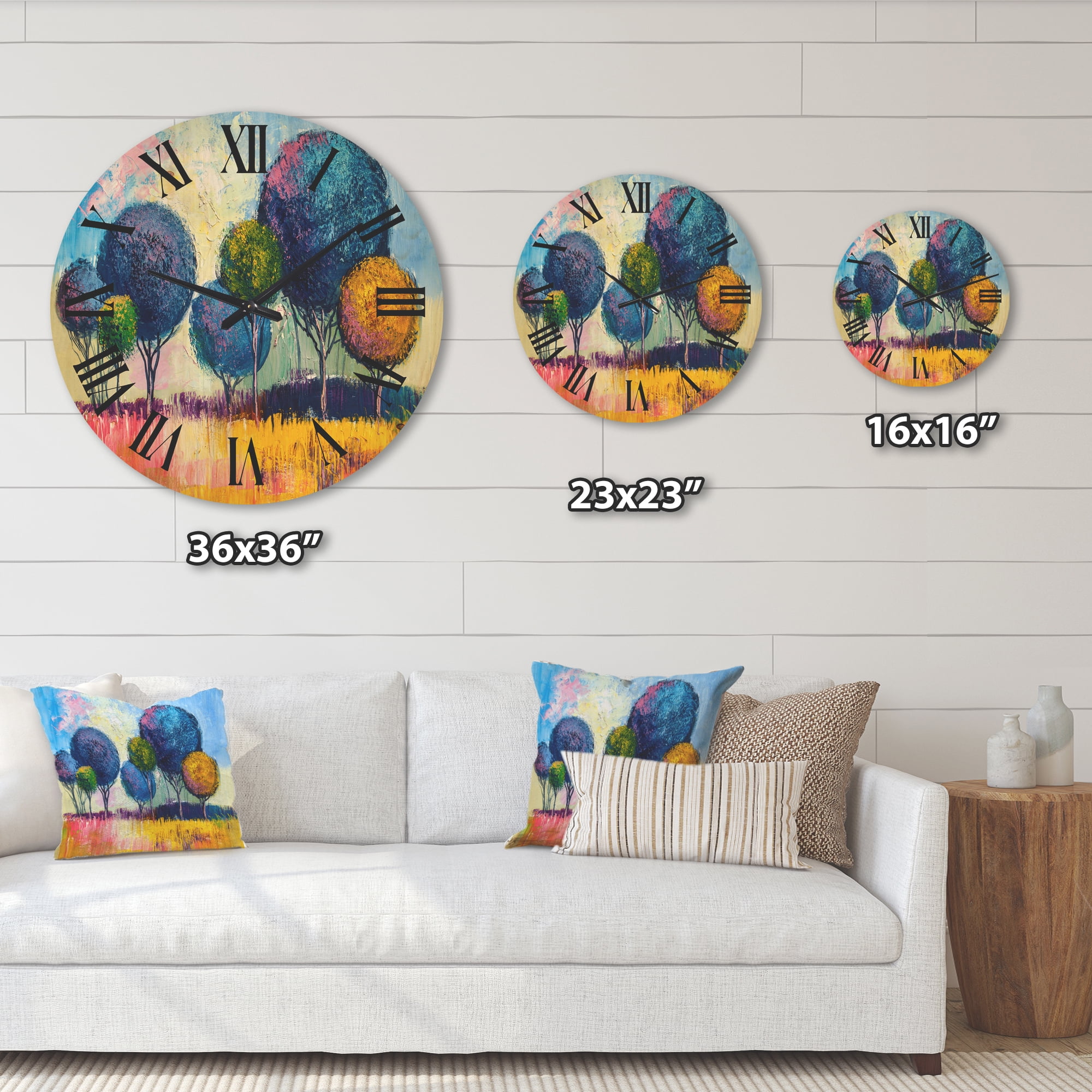 Designart 'Autumn Colorful Fantasy Trees III' Modern Wood Wall Clock