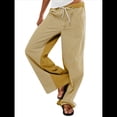 thumbnail image 1 of Pantalones de Rayas de Tiro Bajo para Mujer, Vaqueros Bohemios de Pierna con Cordón Ajustable, Tendencia 2025 Amarillo XL, 1 of 9