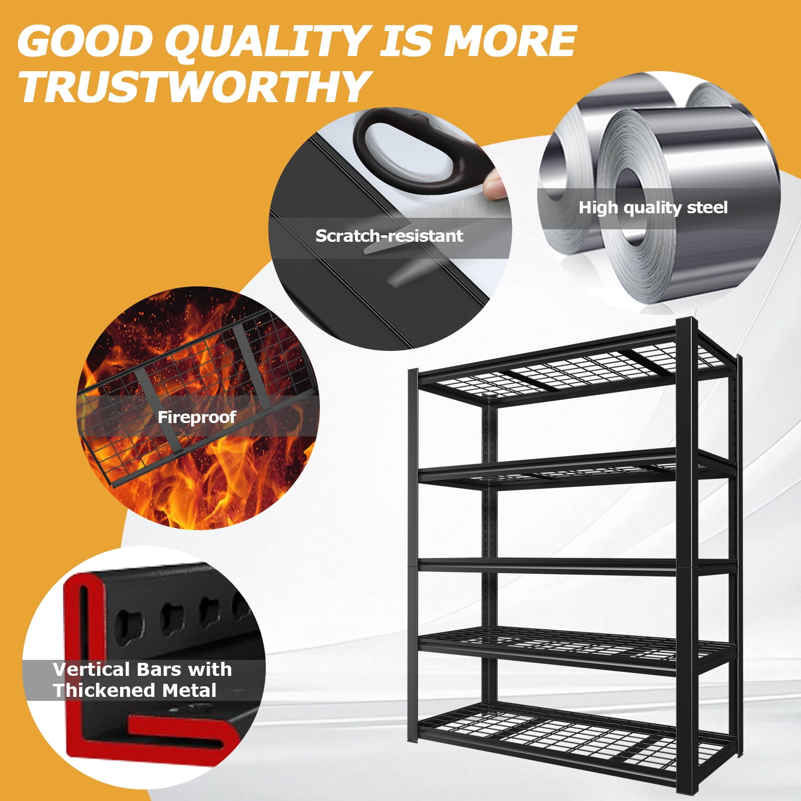 Marcree 24" D x 59" W x 72" H Garage Shelving, 3000LBS Garage Shelving Heavy Duty Storage Shelves 5 Tier Metal Shelves, Adjustable Industrial Shelf for Warehouse, Basement