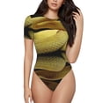 thumbnail image 1 of Saiise Motif Vipère à Lèvres Jaunes et Blanches, Grenouillère à Manches Courtes pour Femmes, Pyjama à Col Rond, Justaucorps Extensible avec Fermeture à Pression - Très Grand, 1 of 7