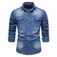 thumbnail image 3 of New Autumn Cotton Denim Shirt Men Long Sleeve Solid Color Casual Slim Fit Shirt Mens Designer Clothing Cowboy Shirts For Men, 3 of 5