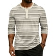 thumbnail image 3 of Hearthz Summer Men's Henley Shirts Striped Raglan 3/4 Sleeve Jersey Baseball T-Shirts Casual Workout Big and Tall Men's Athletic Shirts & Tees, 3 of 8