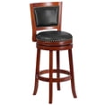 thumbnail image 1 of 30'' High Dark Cherry Wood Barstool with Open Panel Back and Walnut Leather Swivel Seat, 1 of 5