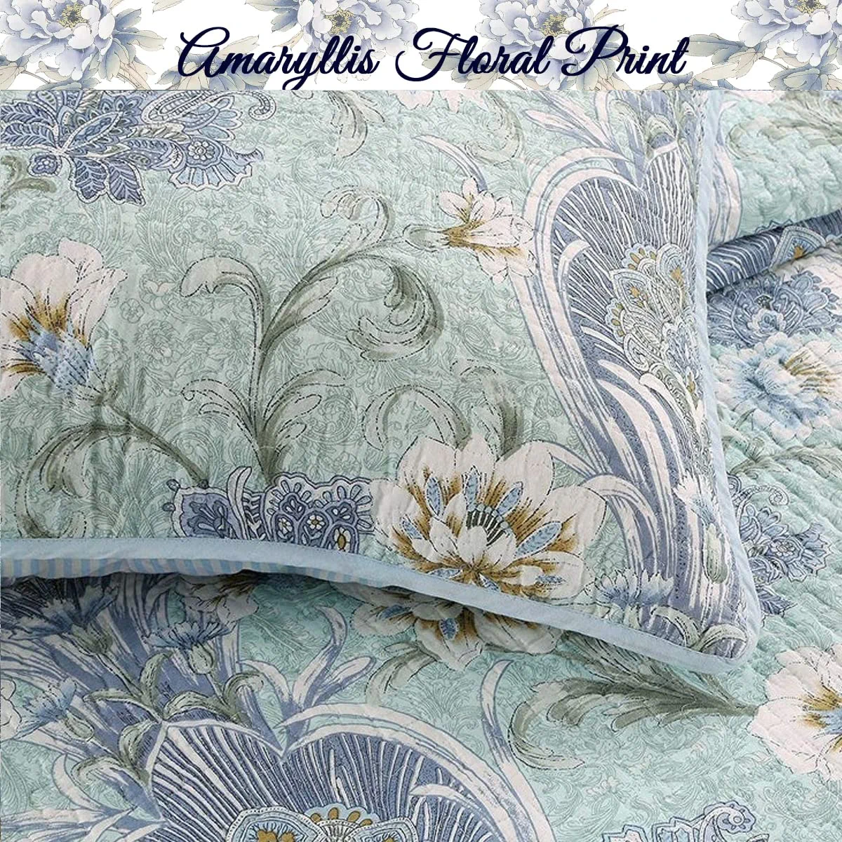 Cozy Line Jasmine Floral 3-piece Reversible Cotton Bedding Quilt Set, Queen