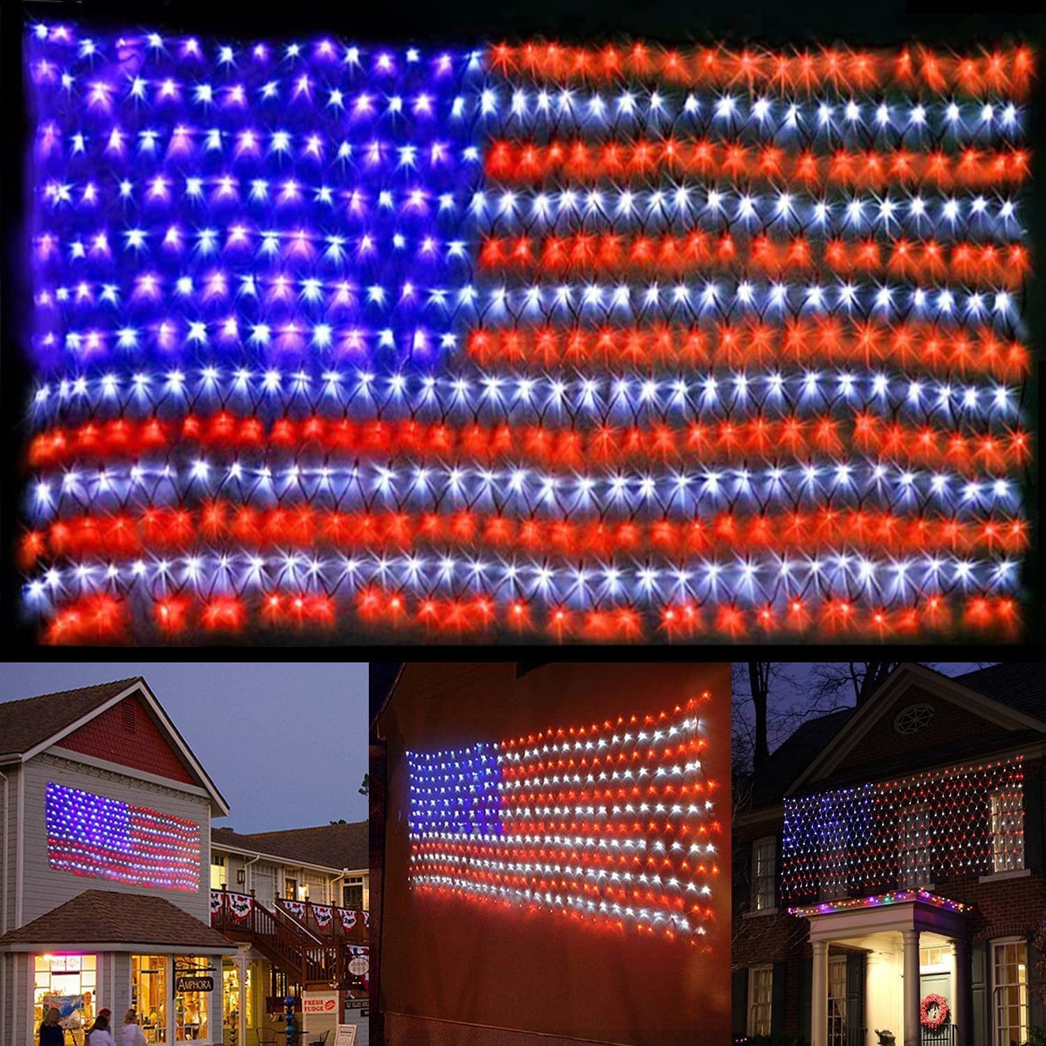 FERSWE American Flag Lights 420 Super Bright LEDs, Waterproof LED US