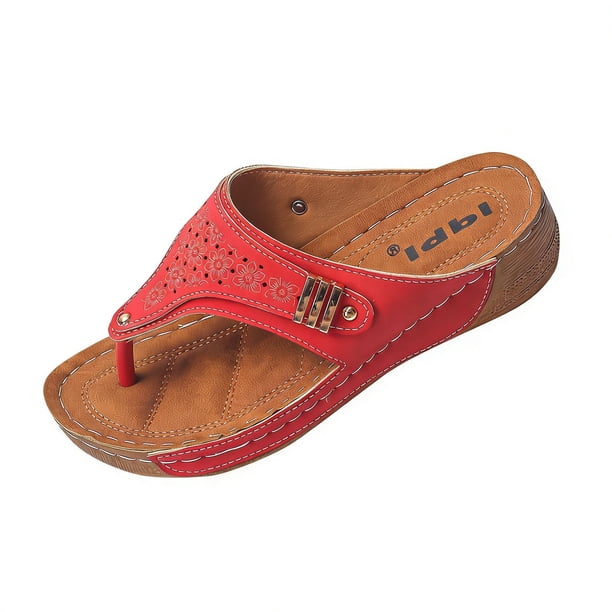 Casual Sandalias de Cuña de las Mujeres Metal Recortado Perforado Flip Flop Mules, Sandalias de las Mujeres Cómodas Tamaño Plus Primavera Verano Respirable